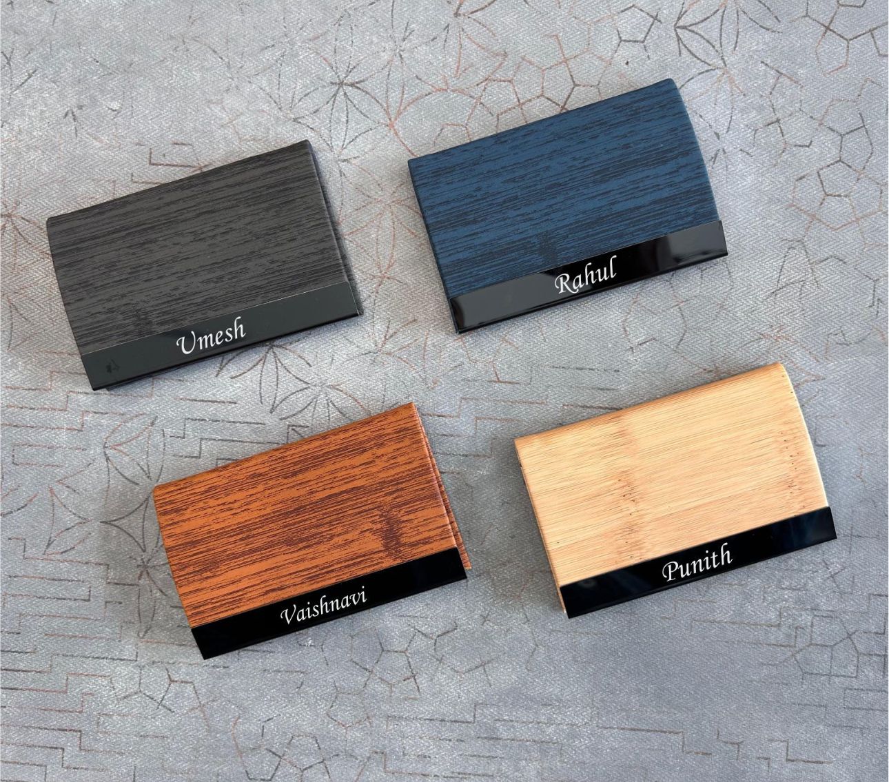 Premium Wooden Finish Metal Visiting Card Holder